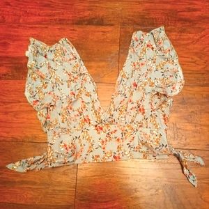 Easel Deep V Floral Crop Top Blouse